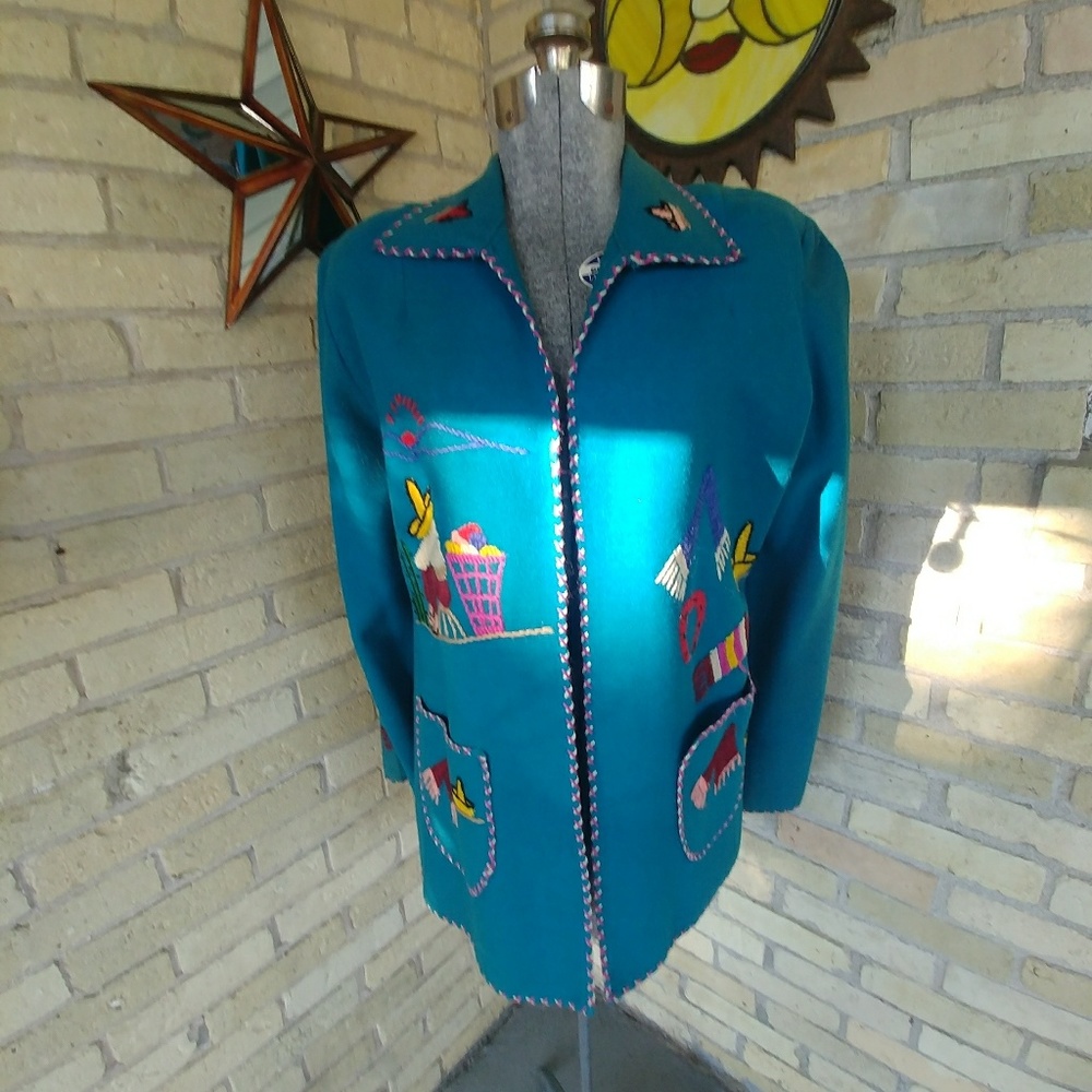 Vintage 1940's Mexican Embroidered Wool Jacket